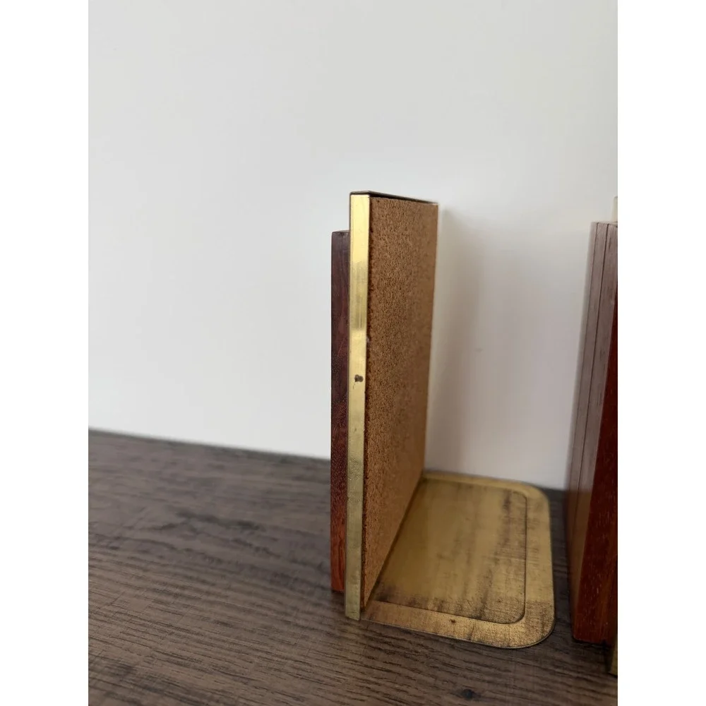 Vtg Park Sherman Solid Walnut Metal Bookends Mid Century Modern Minimalist Pair